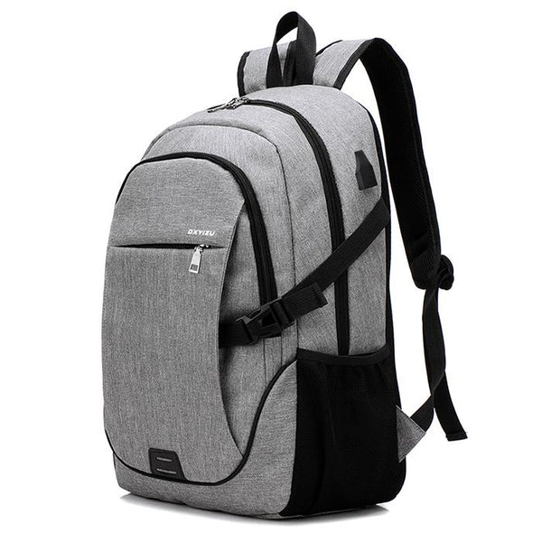 Durable Solid Color Canvas Backpack with USB Port for Men