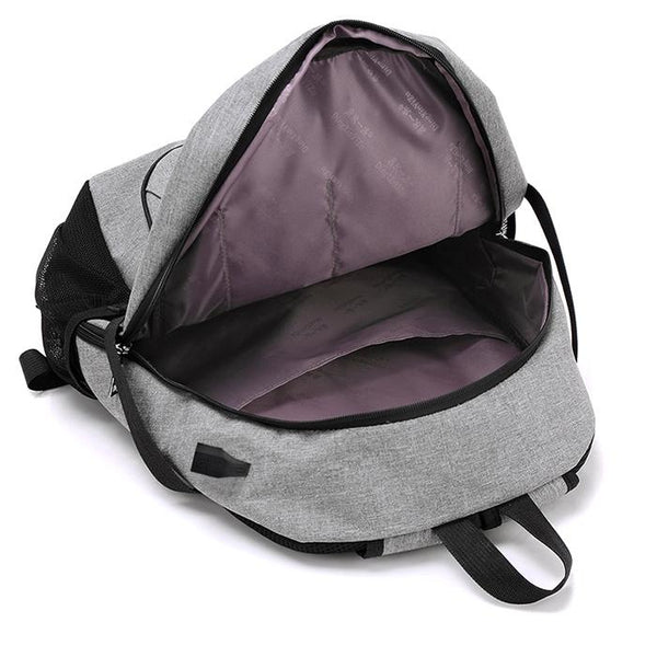 Durable Solid Color Canvas Backpack with USB Port for Men