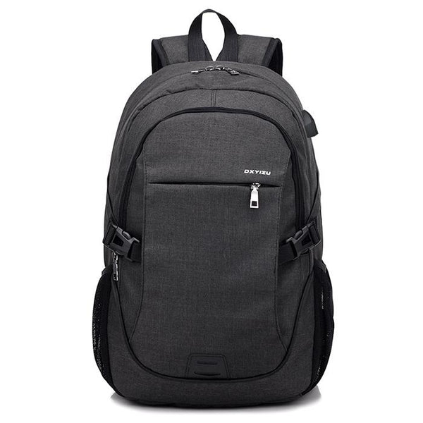 Durable Solid Color Canvas Backpack with USB Port for Men