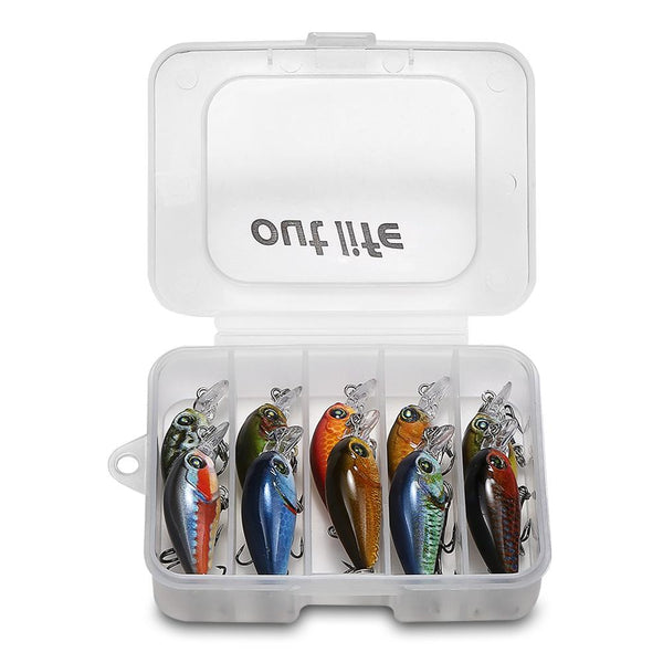 Outlife 10PCS DW1116 Fishing Lures Hard ABS Crank Baits with Hooks Box