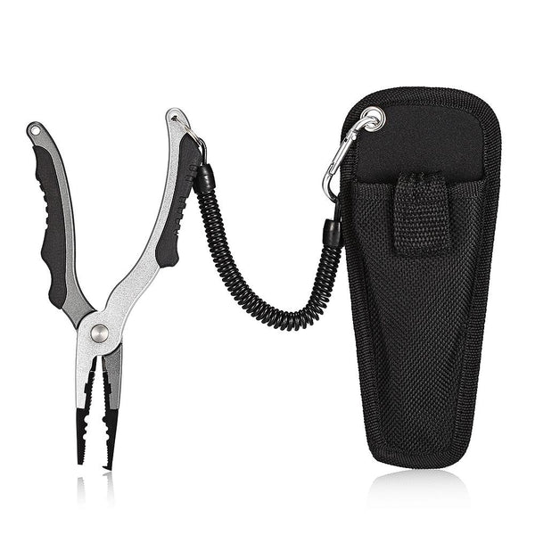 No. FG - 1038 Aluminum Alloy Fishing Pliers Split Ring Cutters with Sheath and Retractable Tether