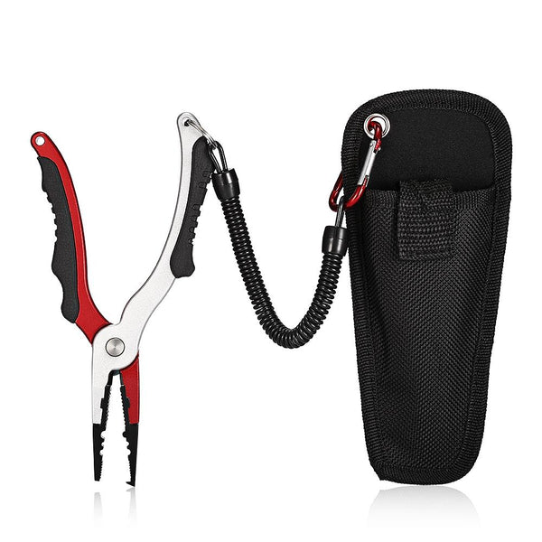 No. FG - 1038 Aluminum Alloy Fishing Pliers Split Ring Cutters with Sheath and Retractable Tether