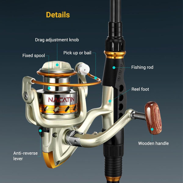 NACATIN Spinning Reel Fishing Gear Fixed Spool Novice Beginner