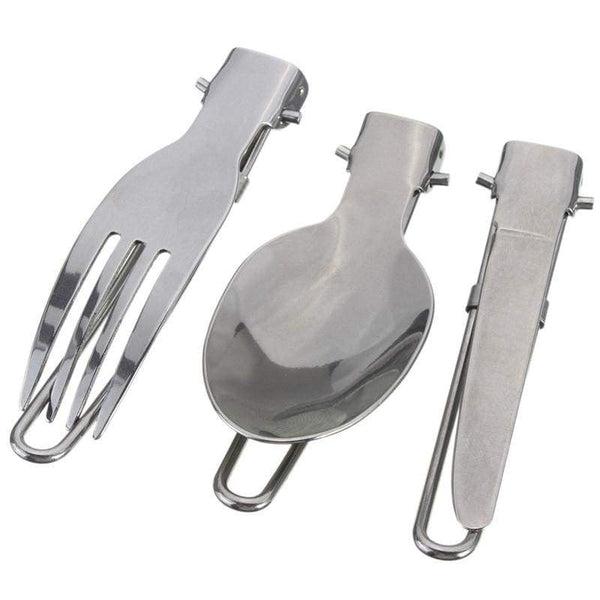 3 Pcs Portable Outdoor Camping Travel Picnic Foldable Stainless Steel Cutlery Spoon Fork Knife Tableware - Camping Cookware