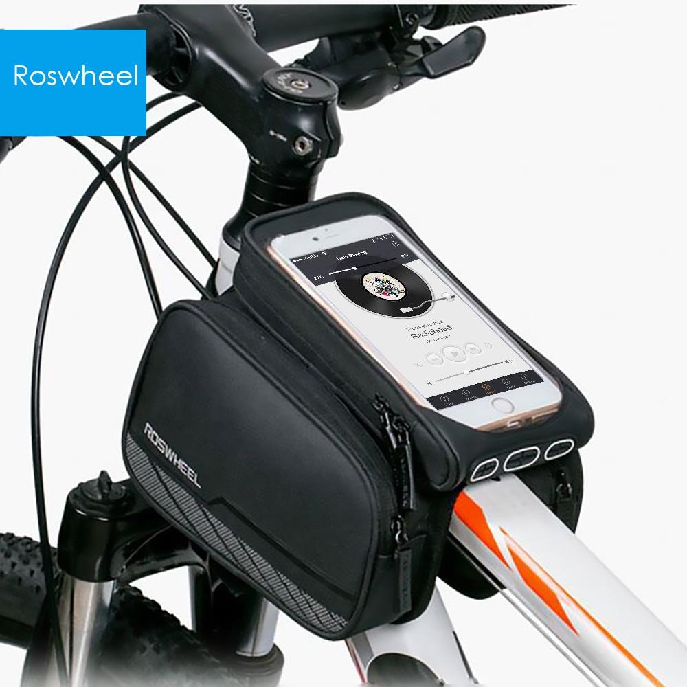 ROSWHEEL 5.5 inch Touch Screen Bicycle Front Tube Phone Bag Holder Double Pouch