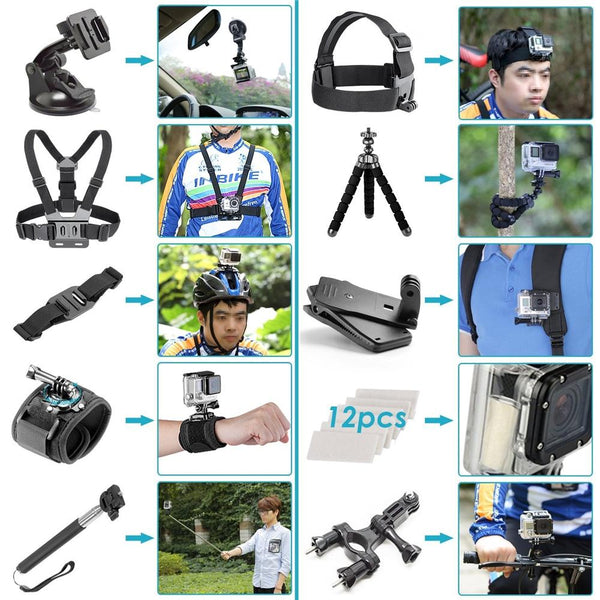 Accessories Kit for GoPro 6 Hero 5 Session 4 Silver 3 Black Sports Camera Set