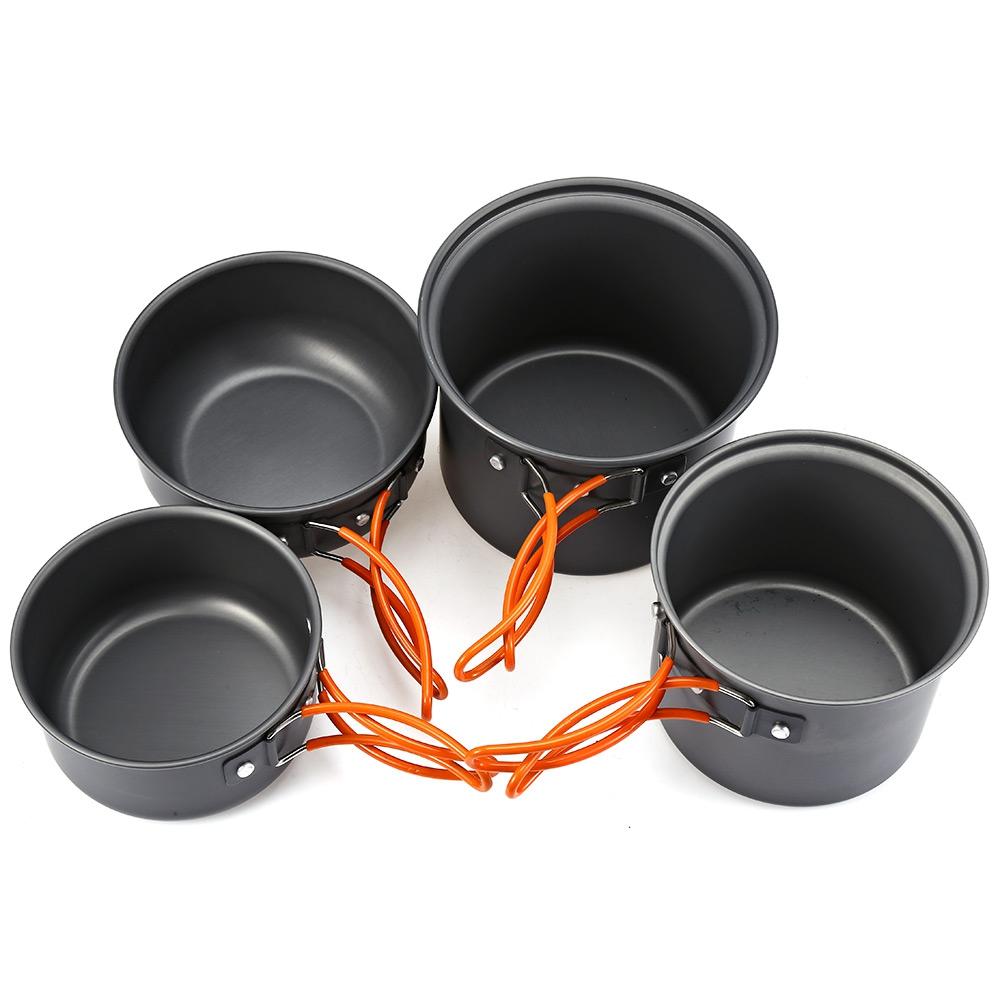 Outlife 4pcs Foldable Outdoor Camping Hiking Cookware Backpacking Picnic Bowl Pot Pan Set