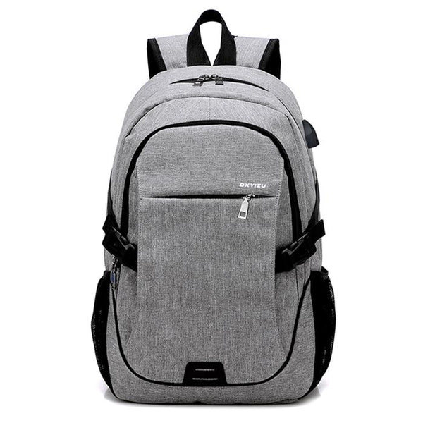 Durable Solid Color Canvas Backpack with USB Port for Men