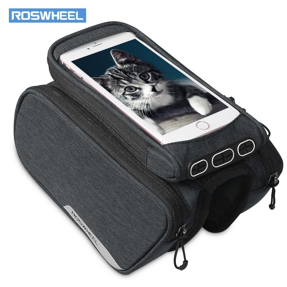 ROSWHEEL 121462 Bike Frame Bag Cycling Top Tube Pannier with Cell Phone Holder