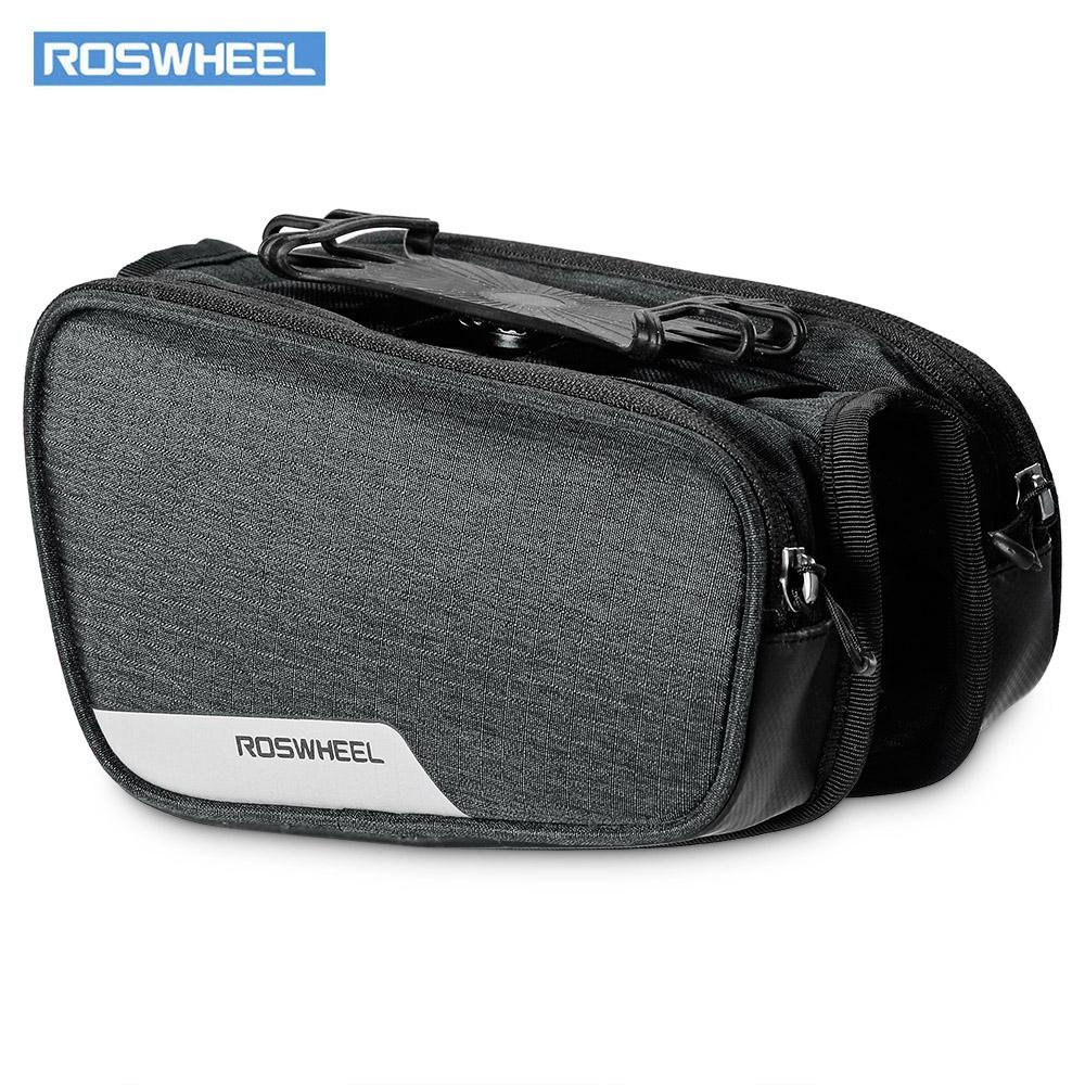 ROSWHEEL 121461 Bicycle Top Tube Pannier Bike Frame Bag with Phone Mount Holder
