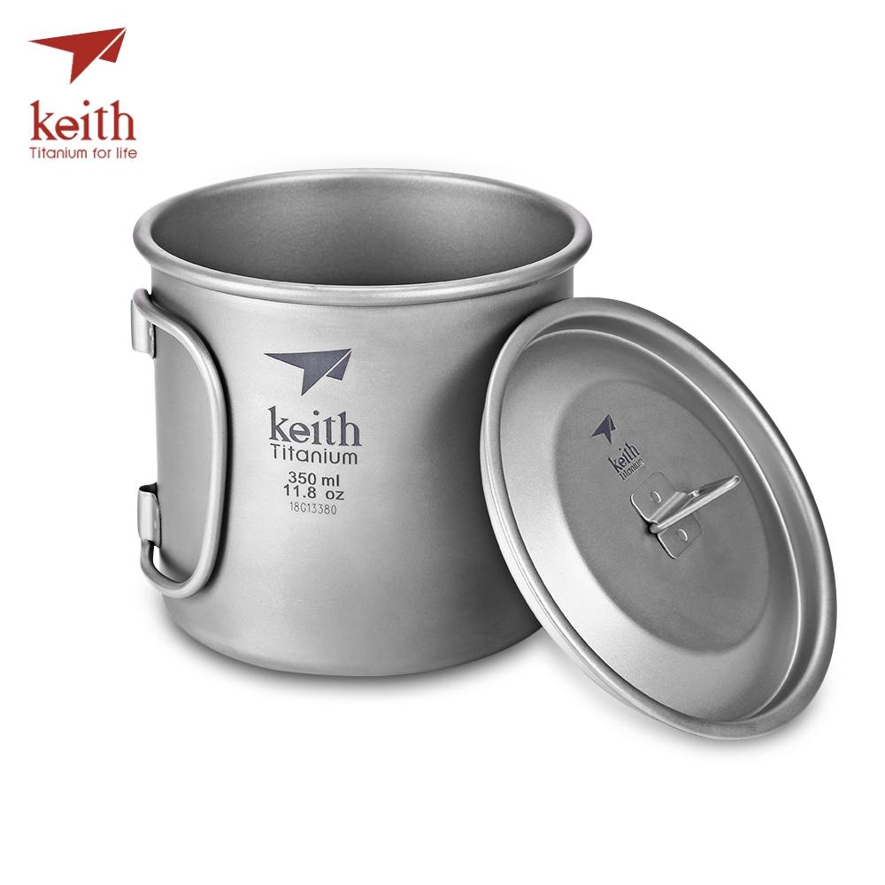 Keith Ti3240 Outdoor Drinkware Foldable Handle Titanium Cup with Cover