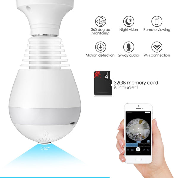 ZEEPIN 2AKWJ - FVRF3602 WiFi Light Bulb Camera HD Webcam with 32GB Memory Card