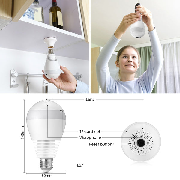 ZEEPIN 2AKWJ - FVRF3602 WiFi Light Bulb Camera HD Webcam with 32GB Memory Card
