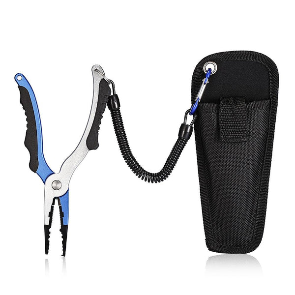No. FG - 1038 Aluminum Alloy Fishing Pliers Split Ring Cutters with Sheath and Retractable Tether